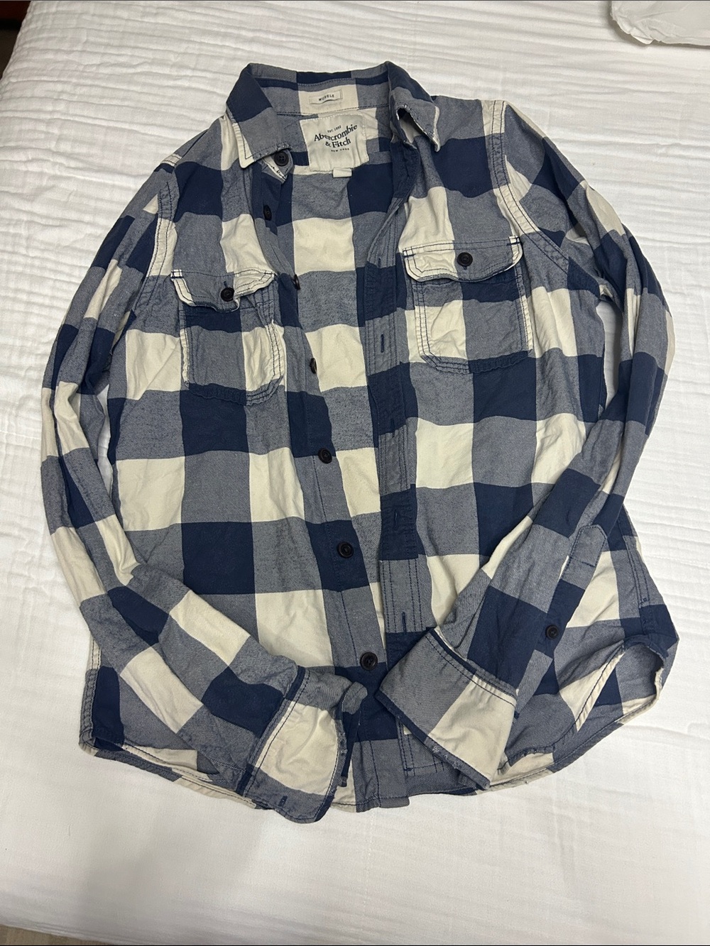 Abercrombie & Fitch Navy and White Check Flannel Shirt